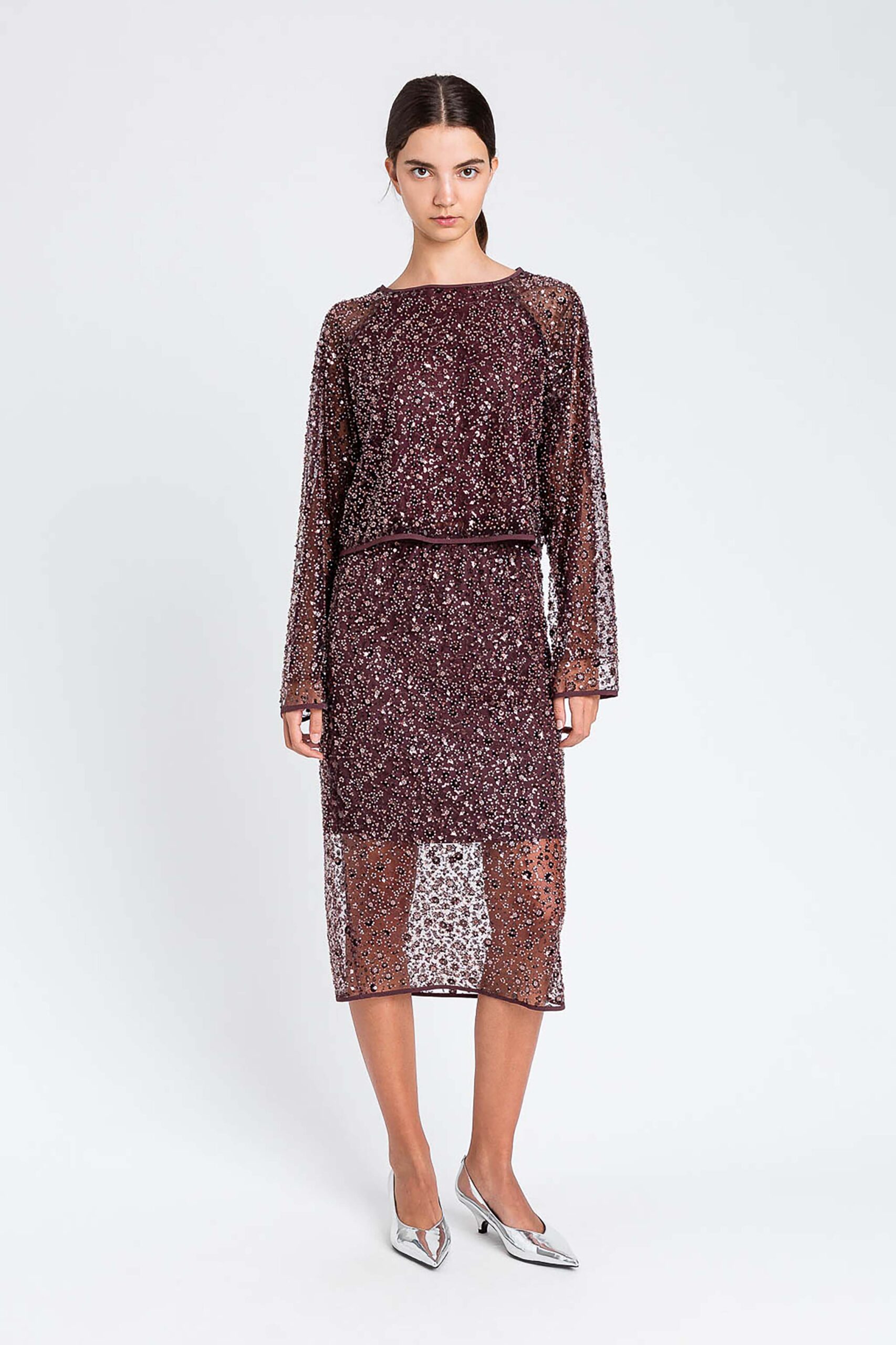 252AP2272-10 Тюлена блуза с пайети Twinset