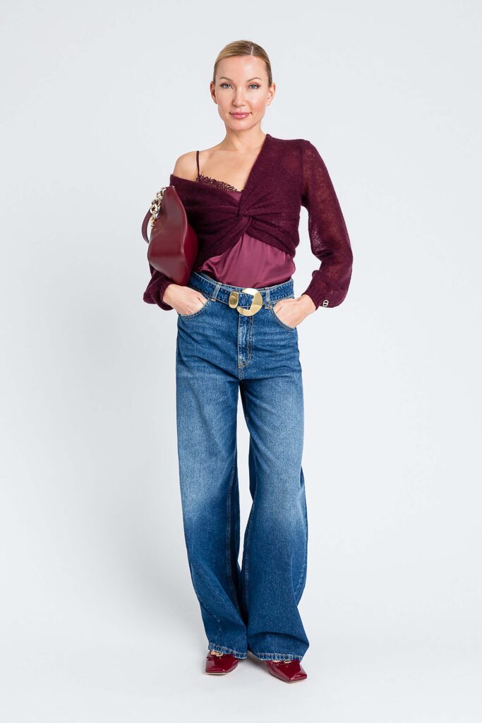 Широки дънки с колан и макси катарама Twinset