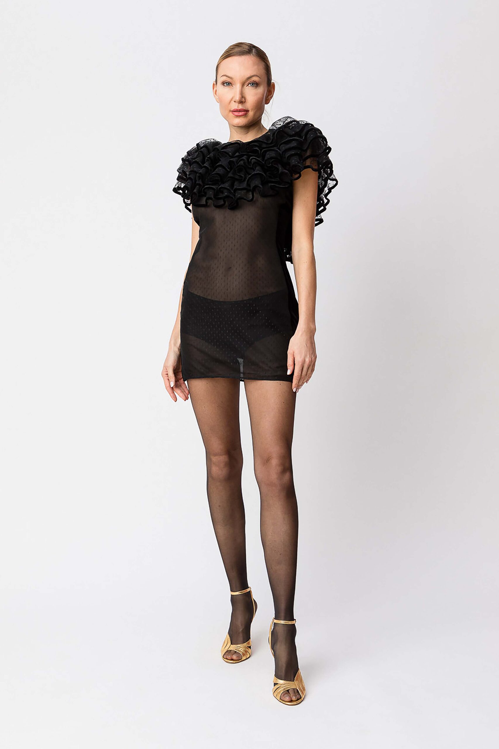 252TS2070-10 Къса рокля от тюл Plumetis с волани Twinset