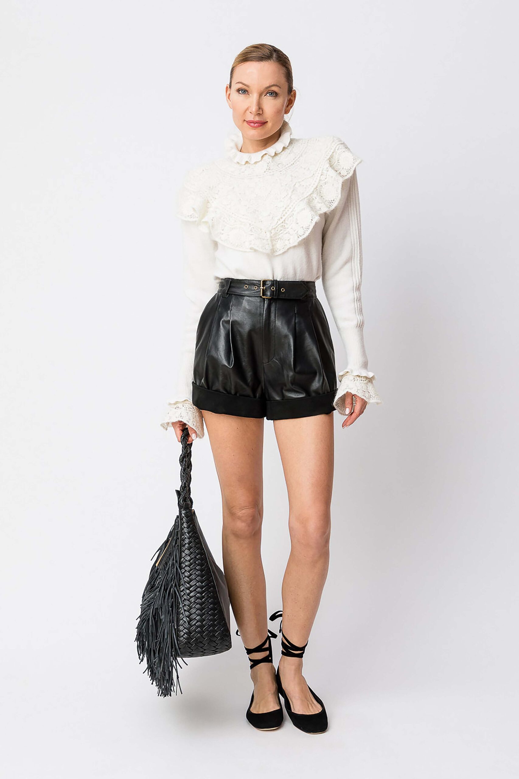 252TS2120-20 Кожен къс панталон с колан Twinset