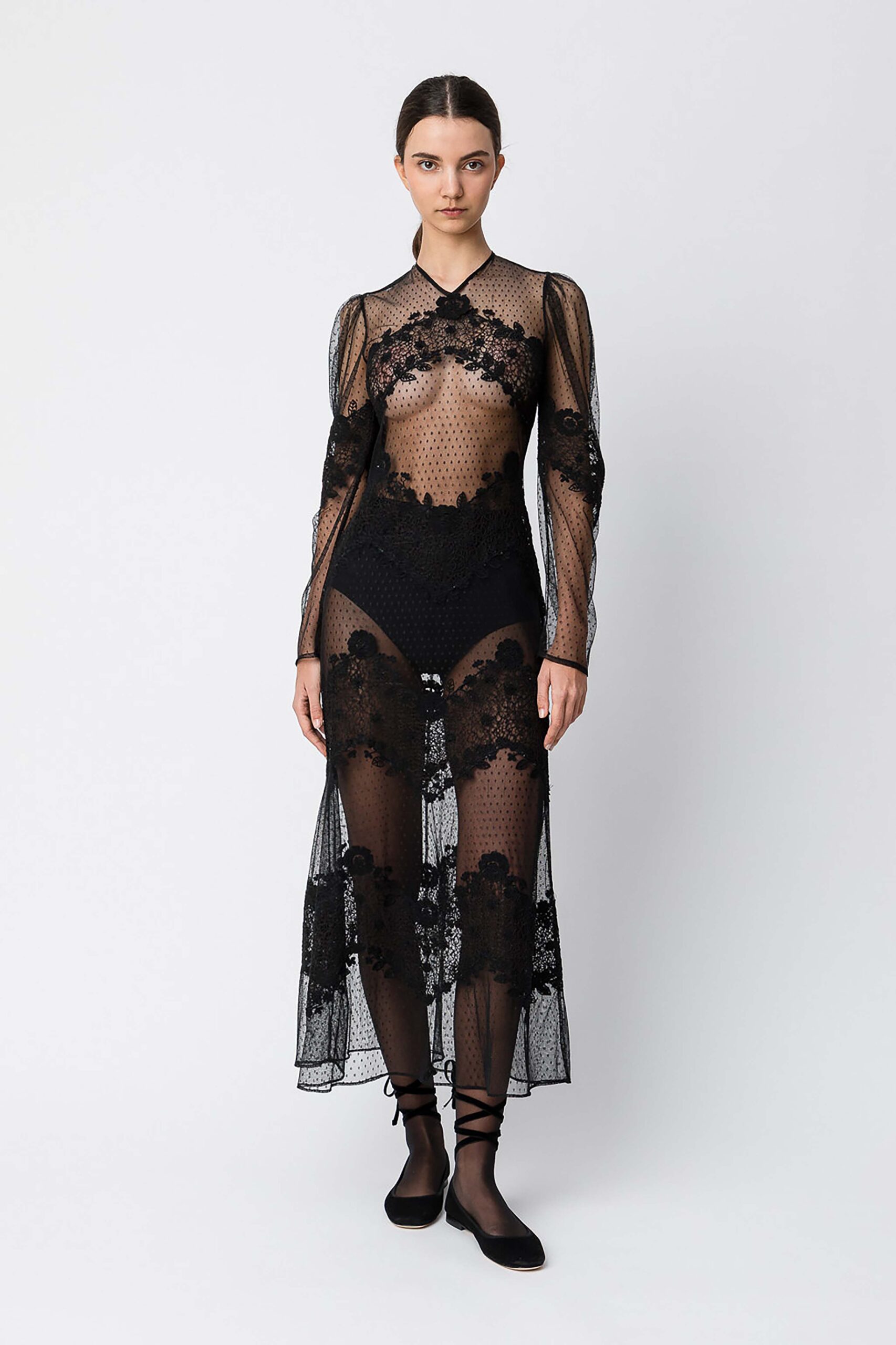 252TS2230-10 Дълга рокля от тюл и дантела Twinset