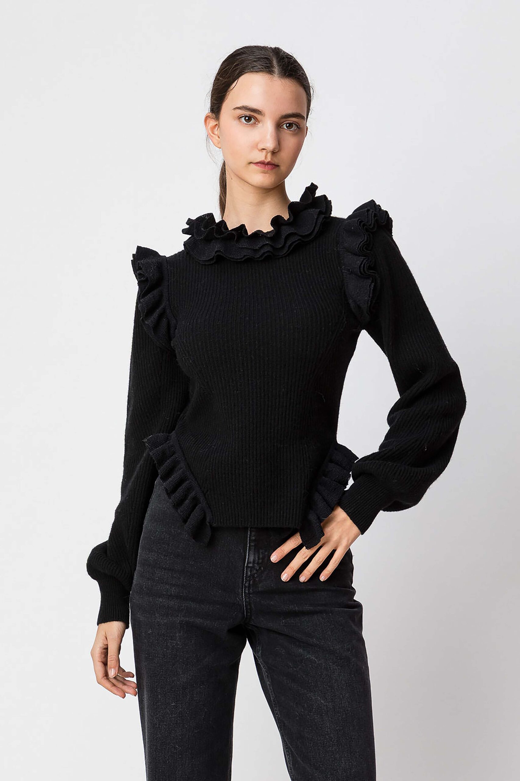 252TS3020-20 Втален пуловер от вълнена смес с волани Twinset