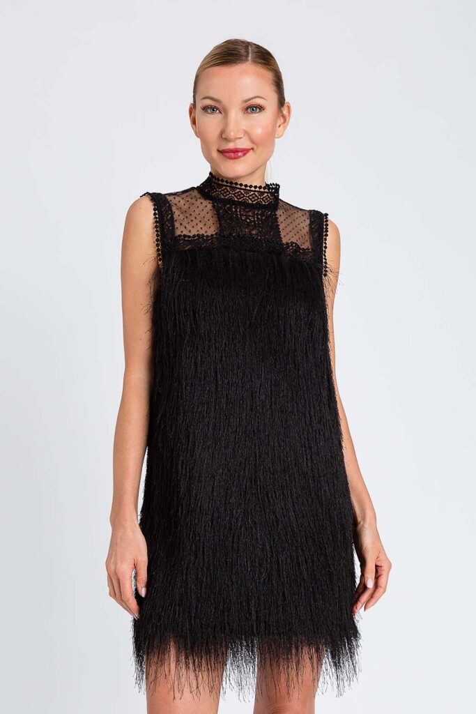 Къса рокля с ресни и тюл Twinset