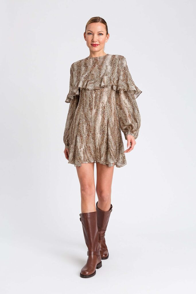 Къса рокля от крепон с животински принт Twinset