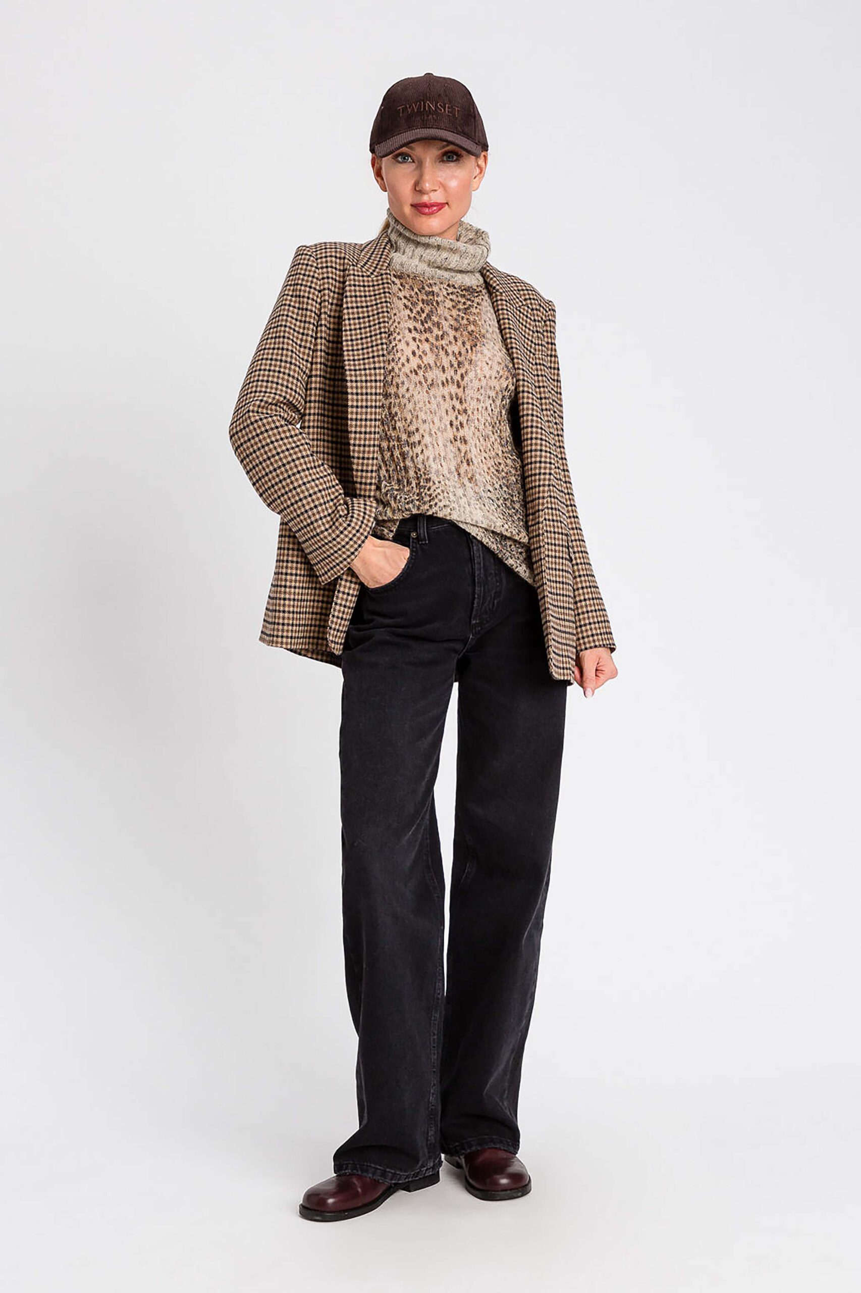 252TT2420-10 Карирано сако от вълнена смес Twinset