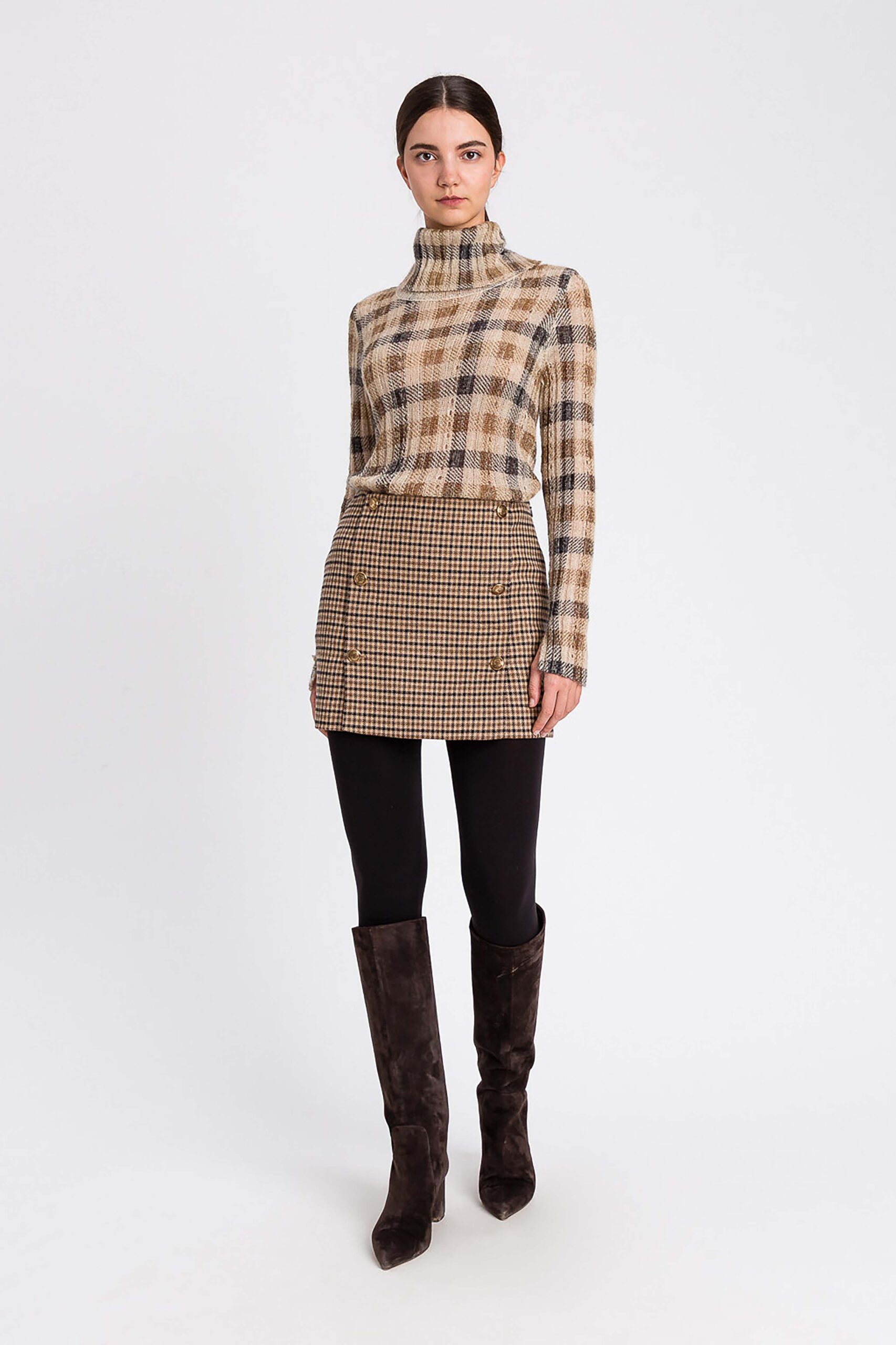 252TT2422-11 copy Карирана минипола от вълнена смес Twinset