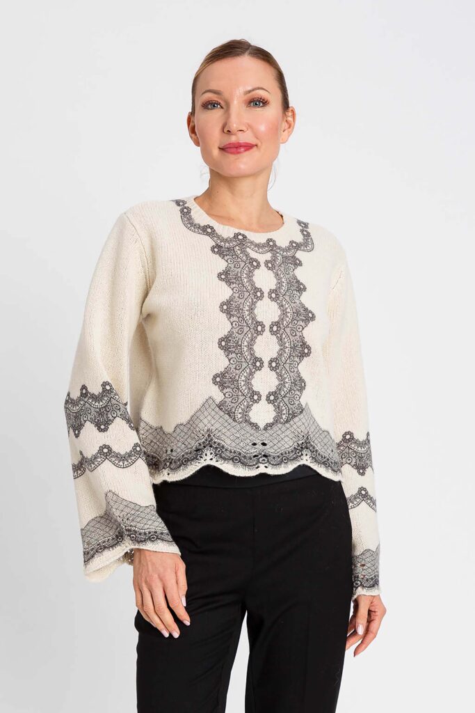 Пуловер от вълнена смес с дантелен принт Twinset