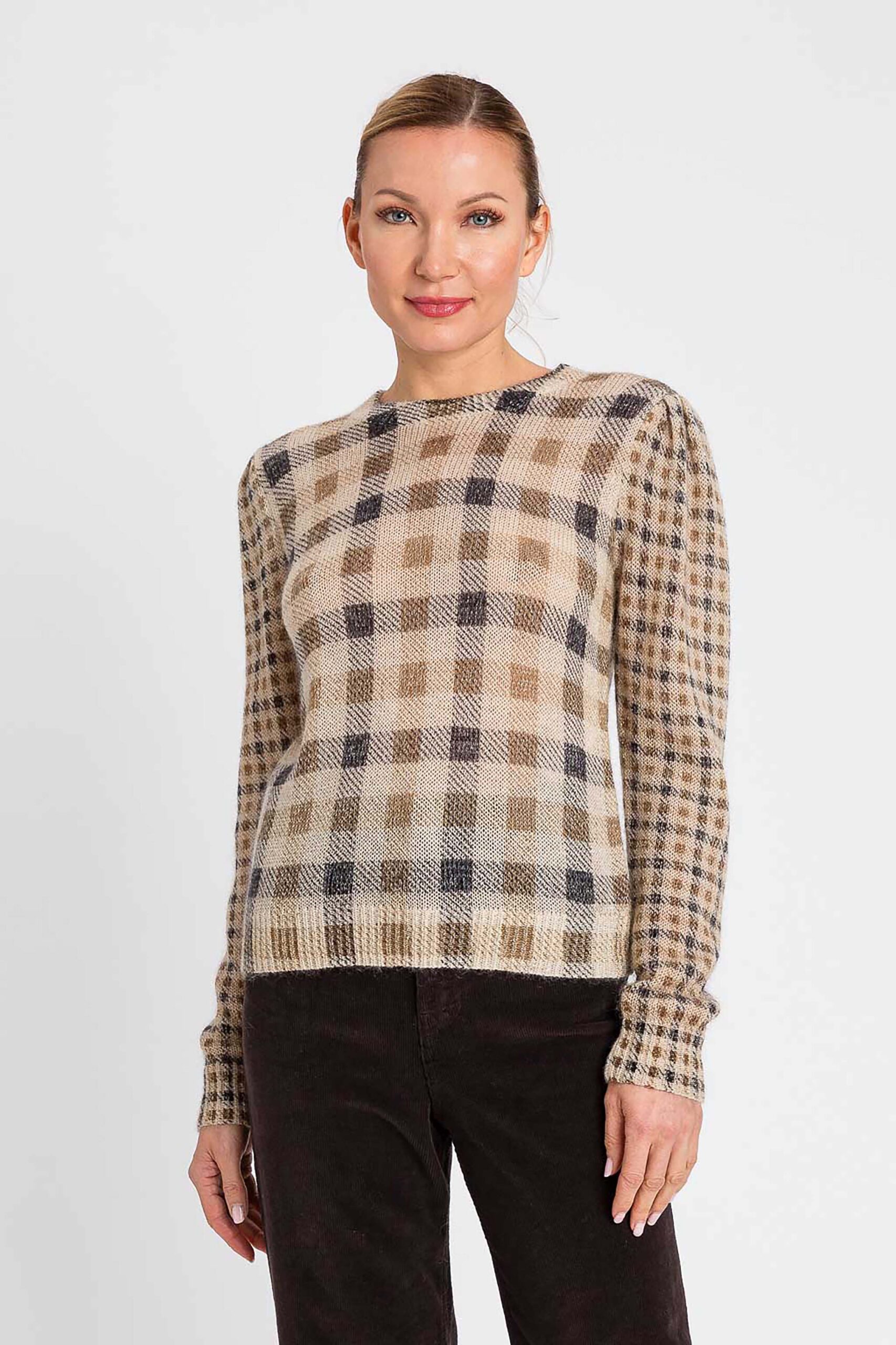 252TT3492-10 Пуловер от мохер с кариран принт Twinset