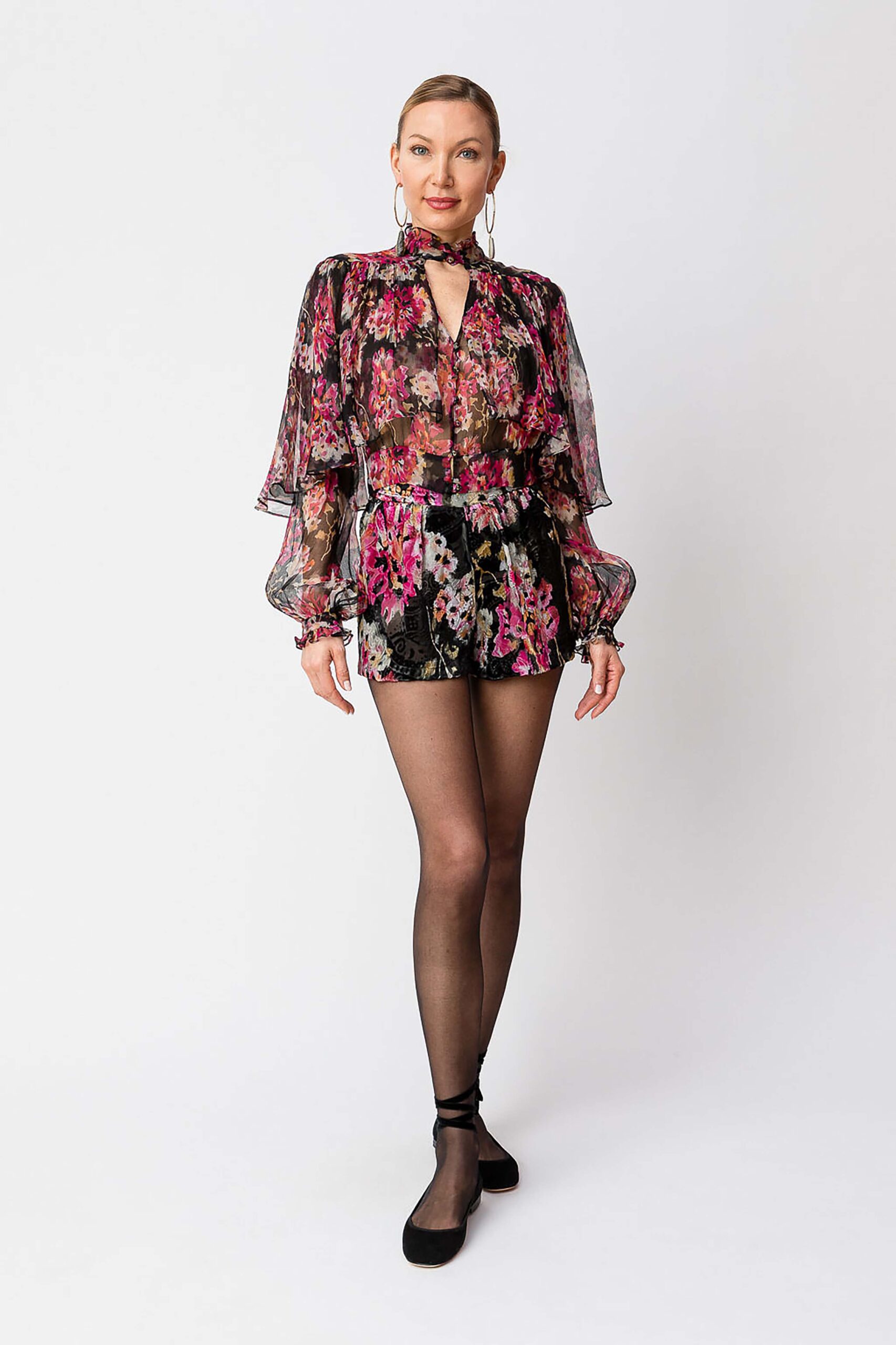 252TS2351-10 Копринена риза с флорален принт от крепон Twinset