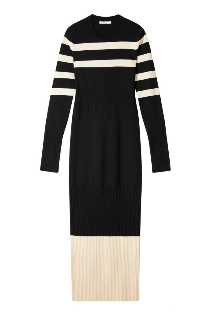 Двуцветна плетена миди рокля