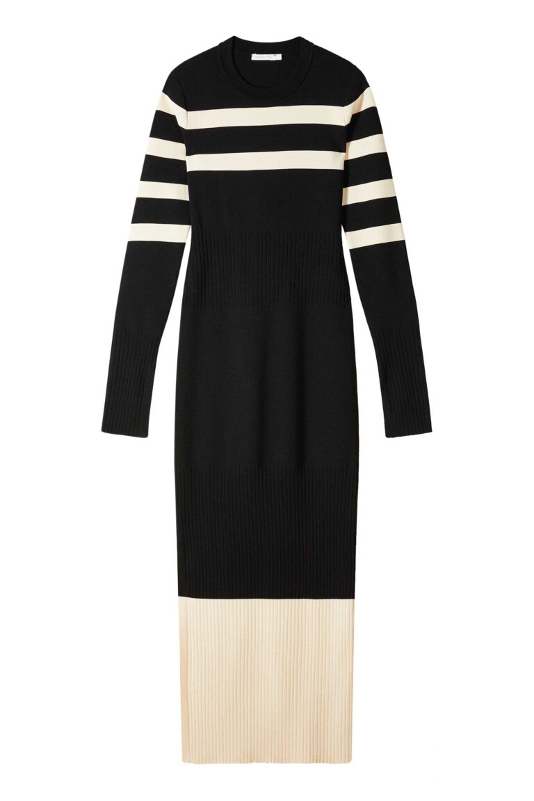 Двуцветна плетена миди рокля
