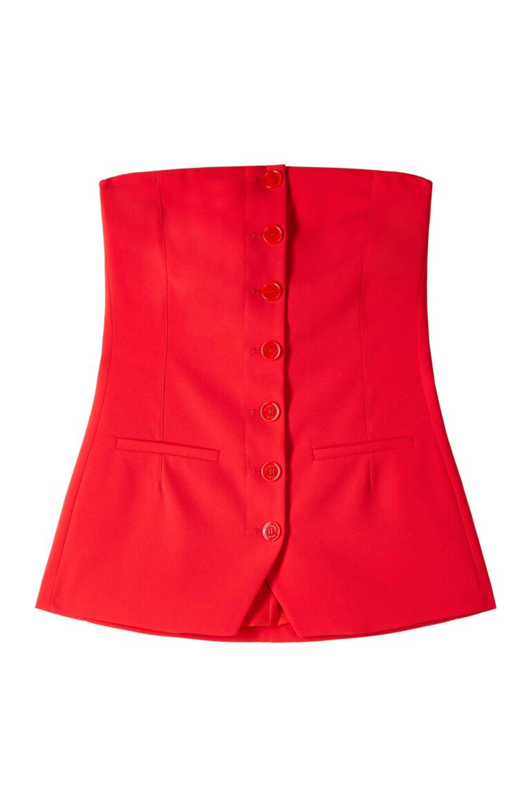 Бюстие от креп с копчета Patrizia Pepe, червен