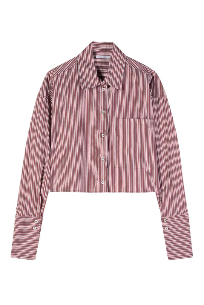 Къса риза от раиран поплин Patrizia Pepe, кафява