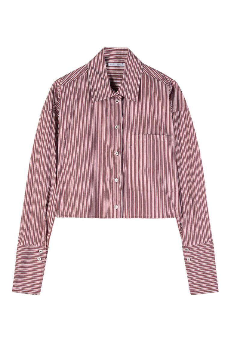 Къса риза от раиран поплин Patrizia Pepe, кафява