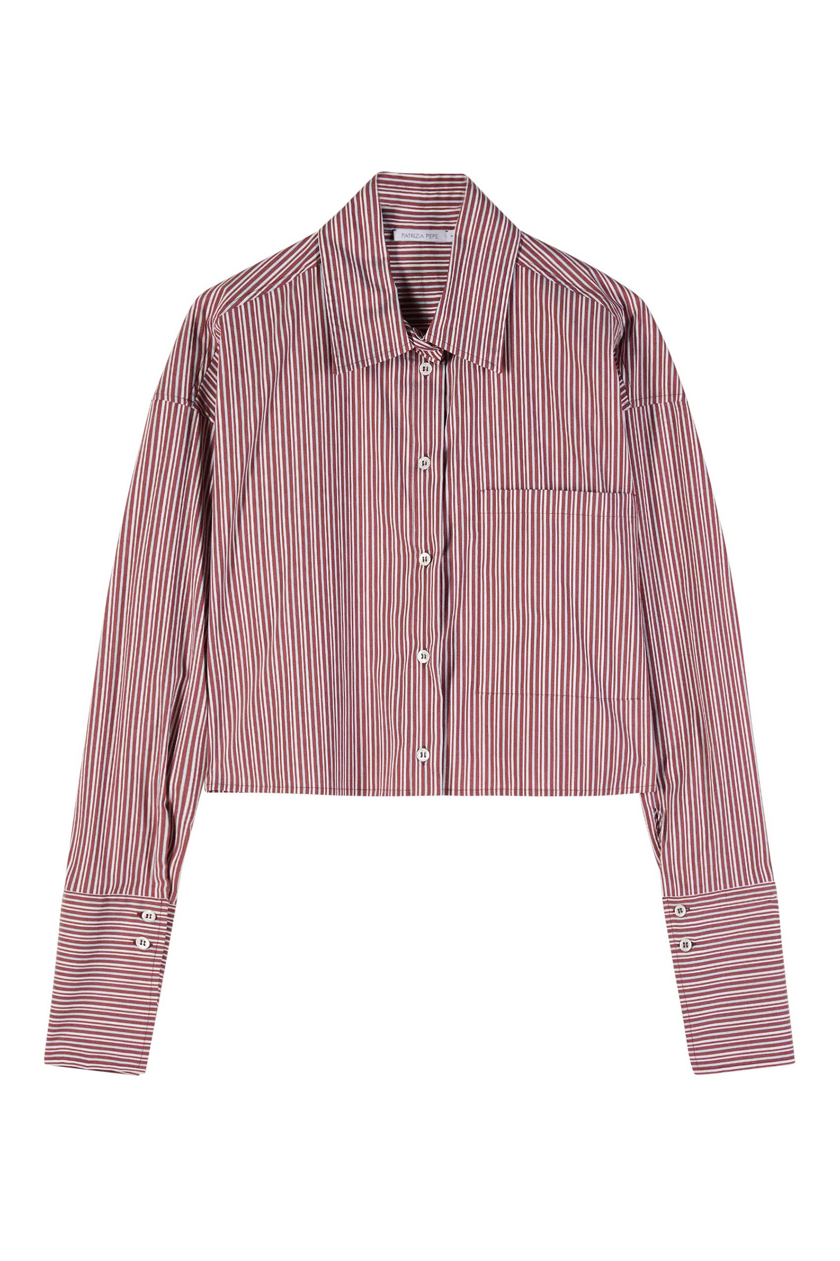 8C0856_A544_FG54_6 Къса риза от раиран поплин Patrizia Pepe, кафява