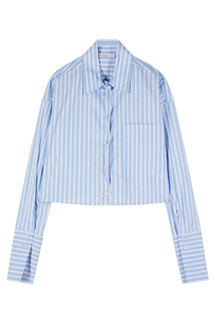 Къса риза от раиран поплин Patrizia Pepe, синя