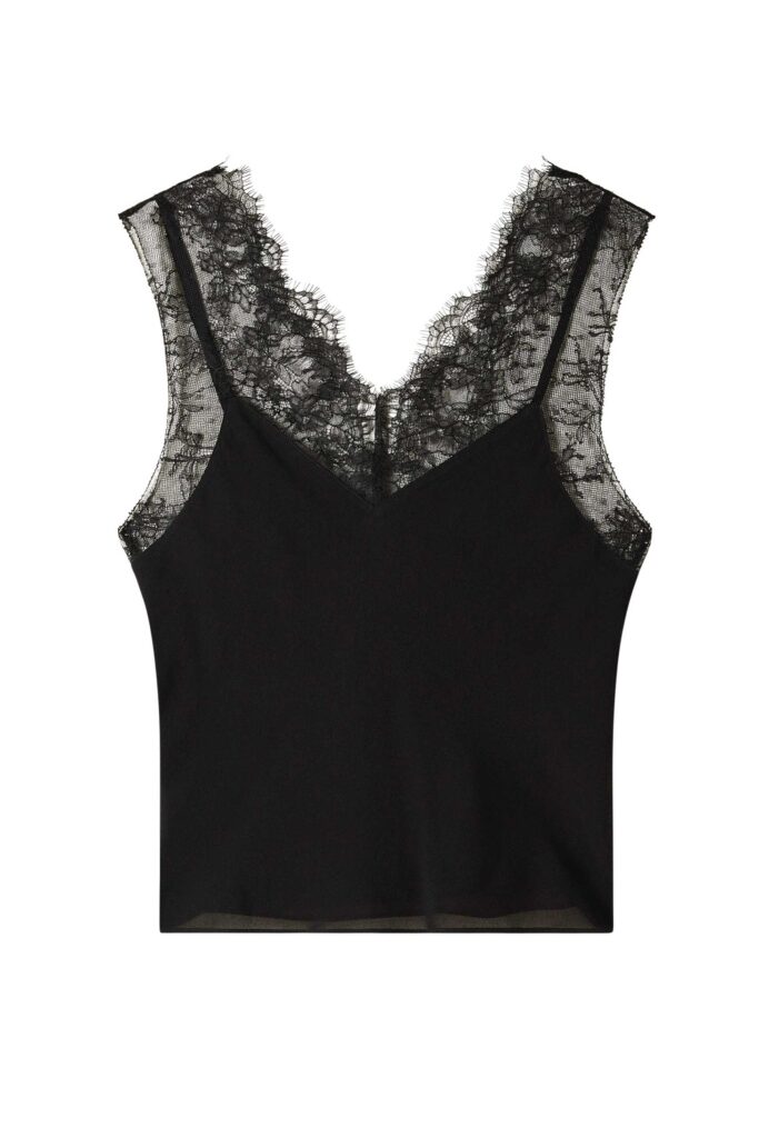 Топ с дантелени детайли Patrizia Pepe, черен