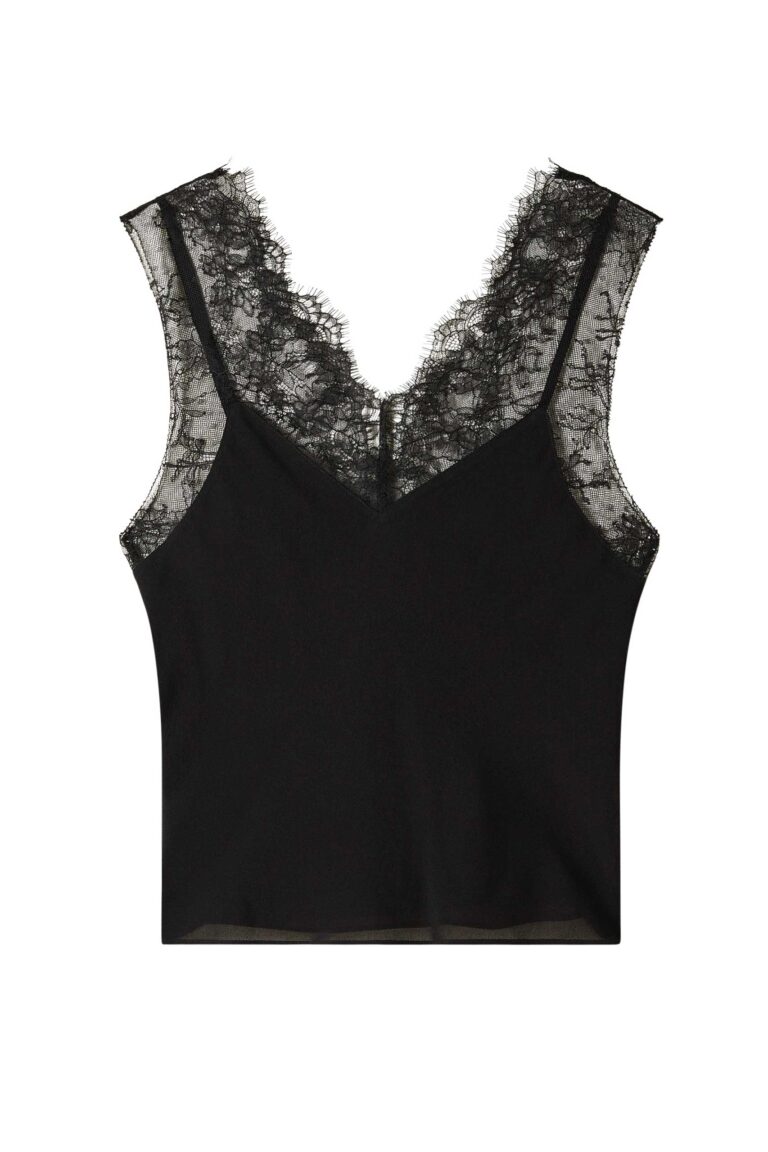 Топ с дантелени детайли Patrizia Pepe, черен