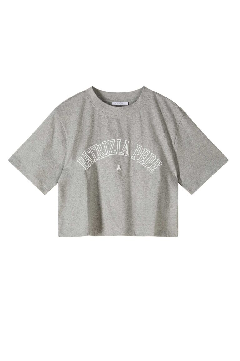 Къса тениска с лого Patrizia Pepe, сива