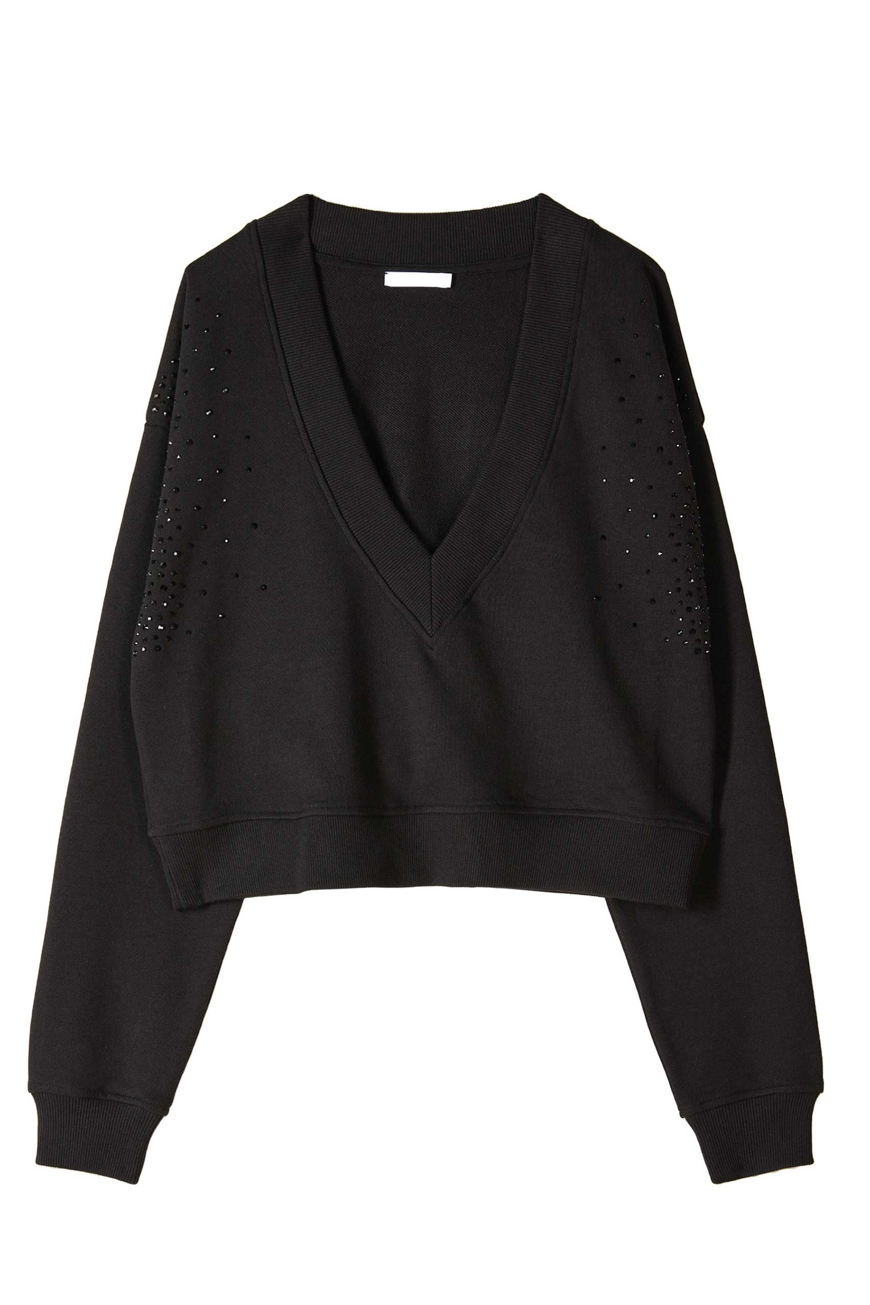 8M1808_J399_K103_6 Суитшърт с V-образно деколте и кристали Patrizia Pepe, бял