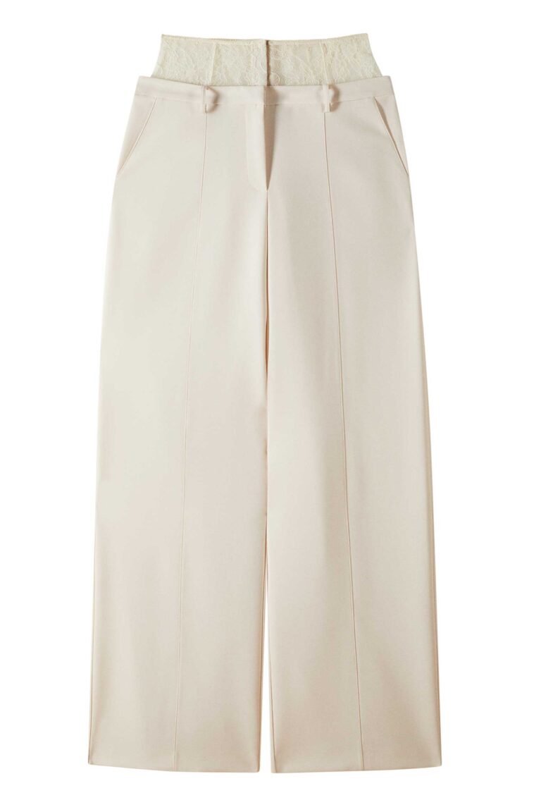 Панталон тип "Палацо" с дантелена талия Patrizia Pepe, бял